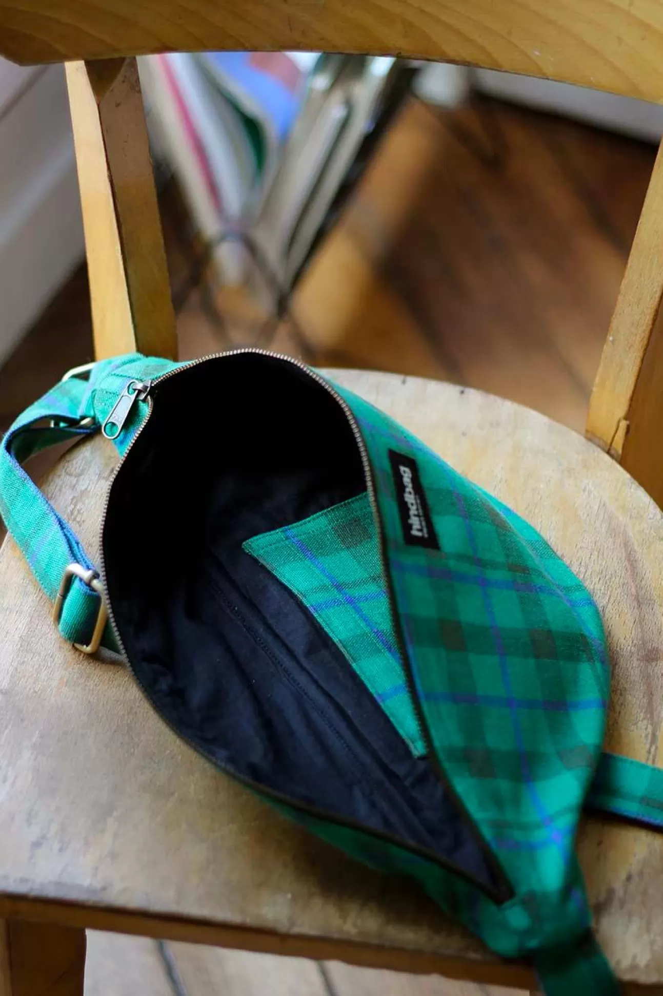 Hindbag Fanny Pack>Belt Bag L Sasha Tartan Green Garden