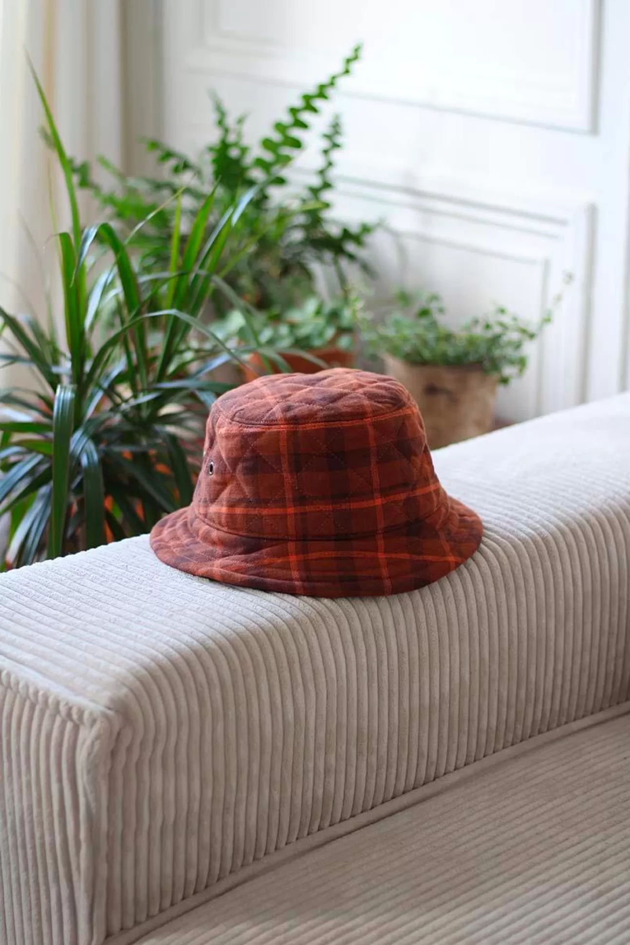 Hindbag Bob>Camel Toffee Tartan Quilted Bucket Hat