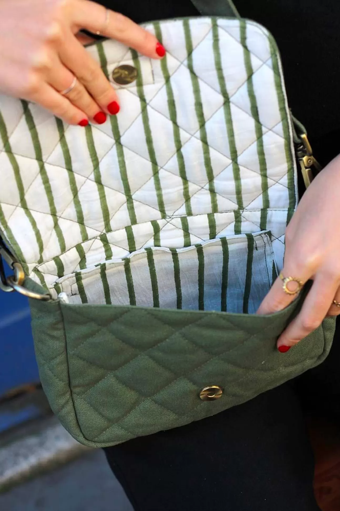 Hindbag Handbag>Margault Olive Quilted Handbag