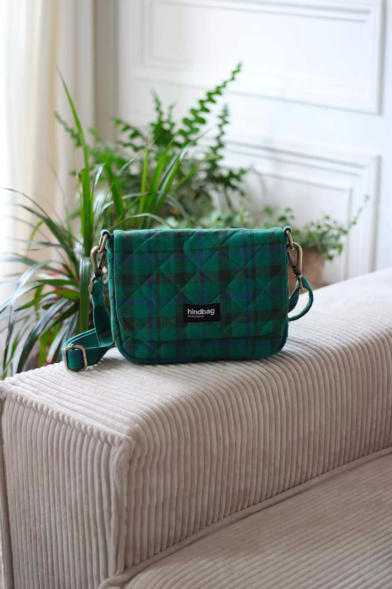 Hindbag Handbag>Margault Tartan Green Garden Quilted Handbag