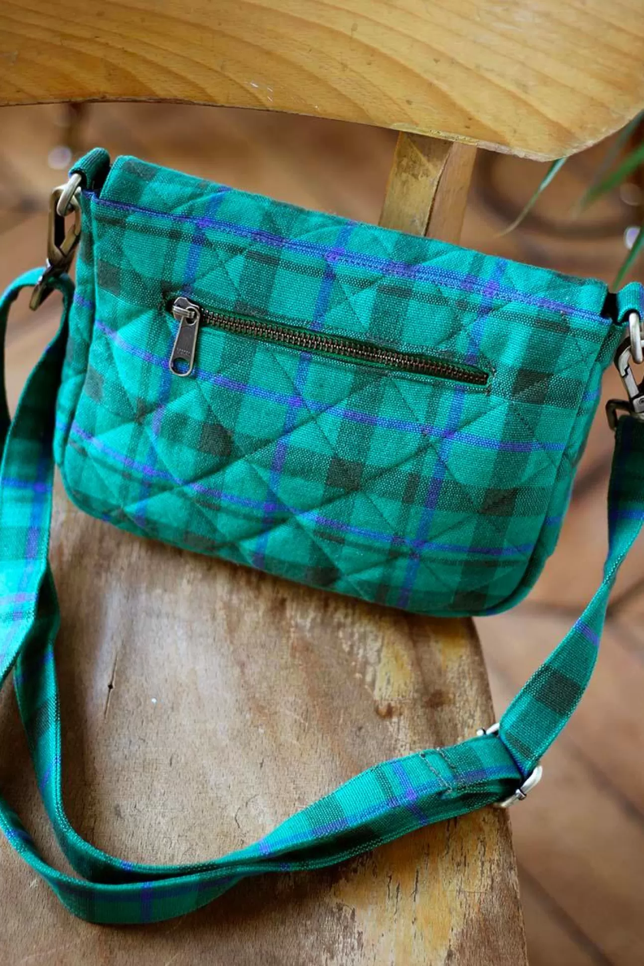 Hindbag Handbag>Margault Tartan Green Garden Quilted Handbag