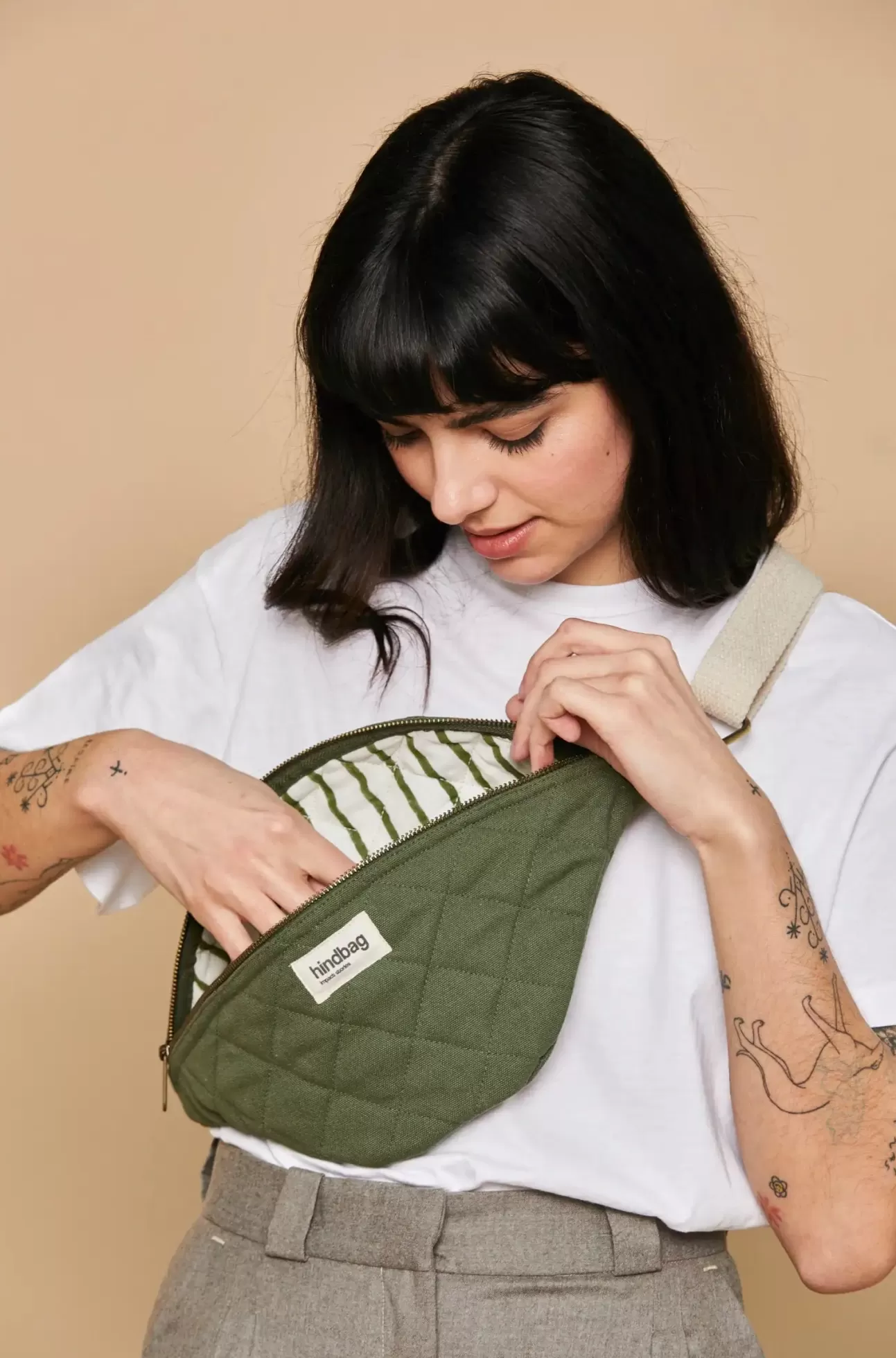 Hindbag Fanny Pack>Olivia Olive Quilted Belt Bag