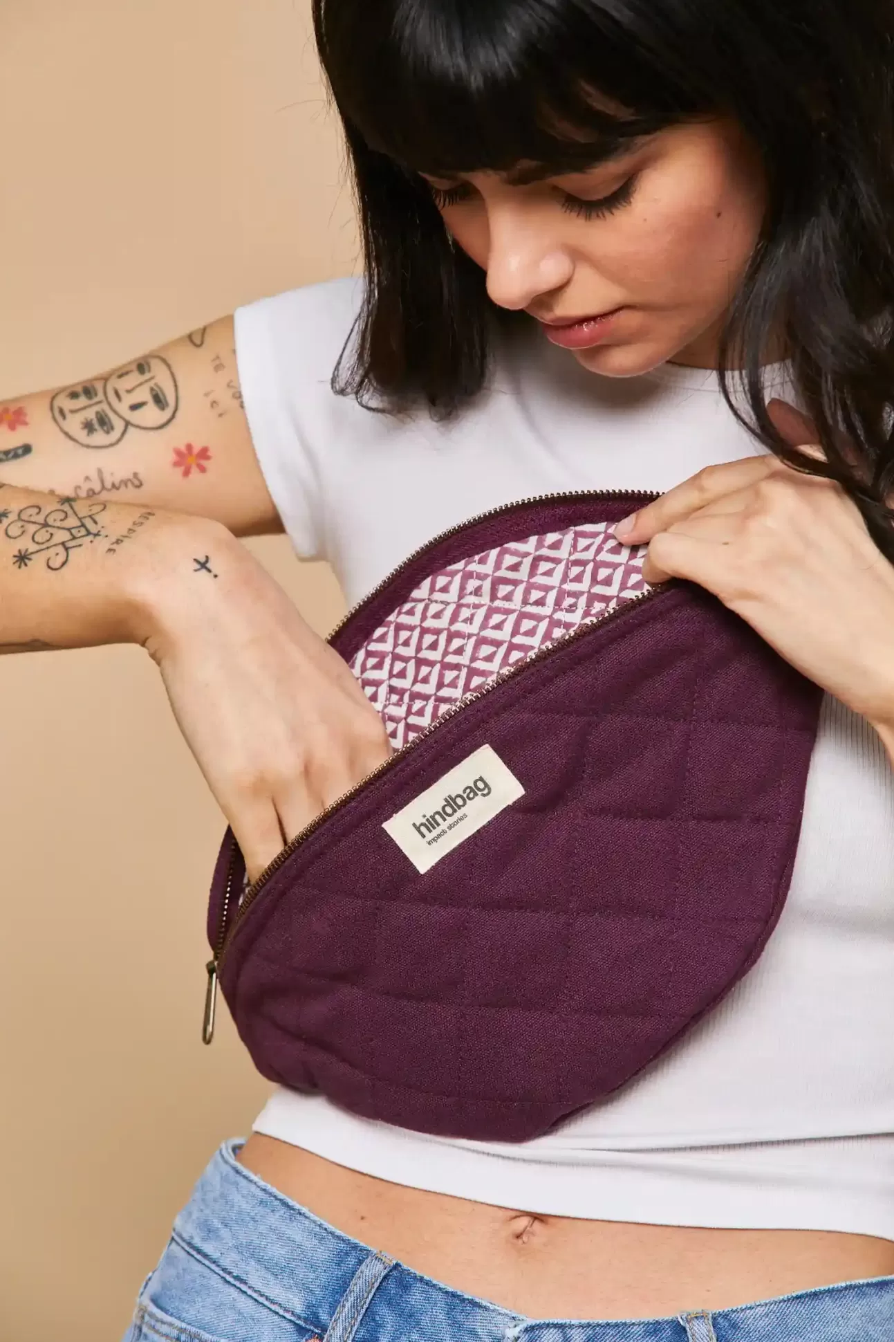 Hindbag Fanny Pack>Olivia Plum Quilted Belt Bag