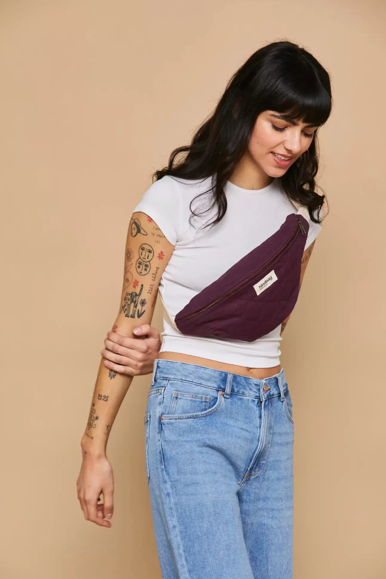 Hindbag Fanny Pack>Olivia Plum Quilted Belt Bag