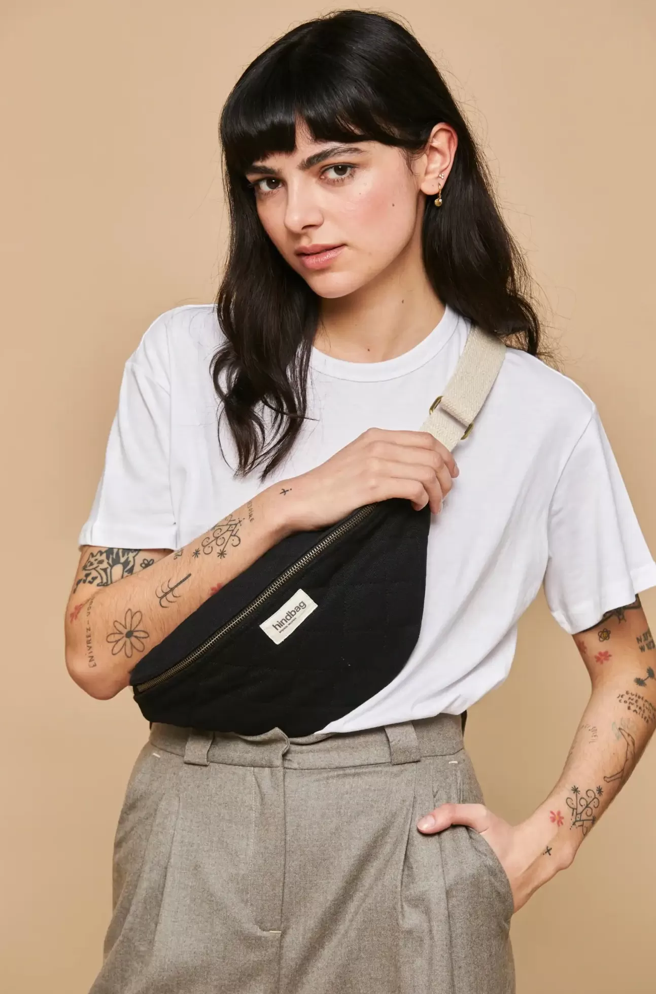 Hindbag Fanny Pack>Olivia Quilted Belt Bag Black