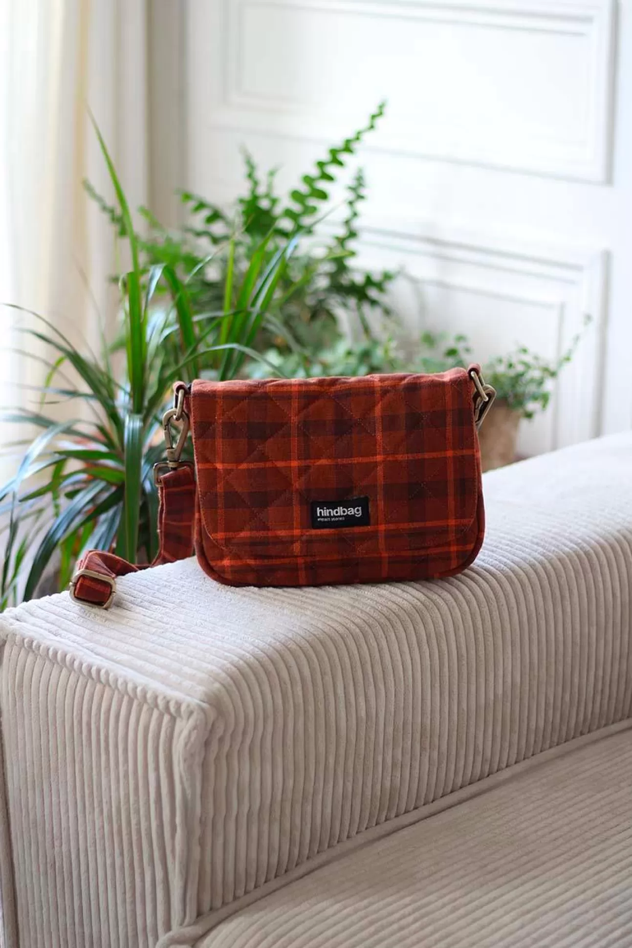 Hindbag Handbag>Quilted Handbag Margault Tartan Camel Toffee