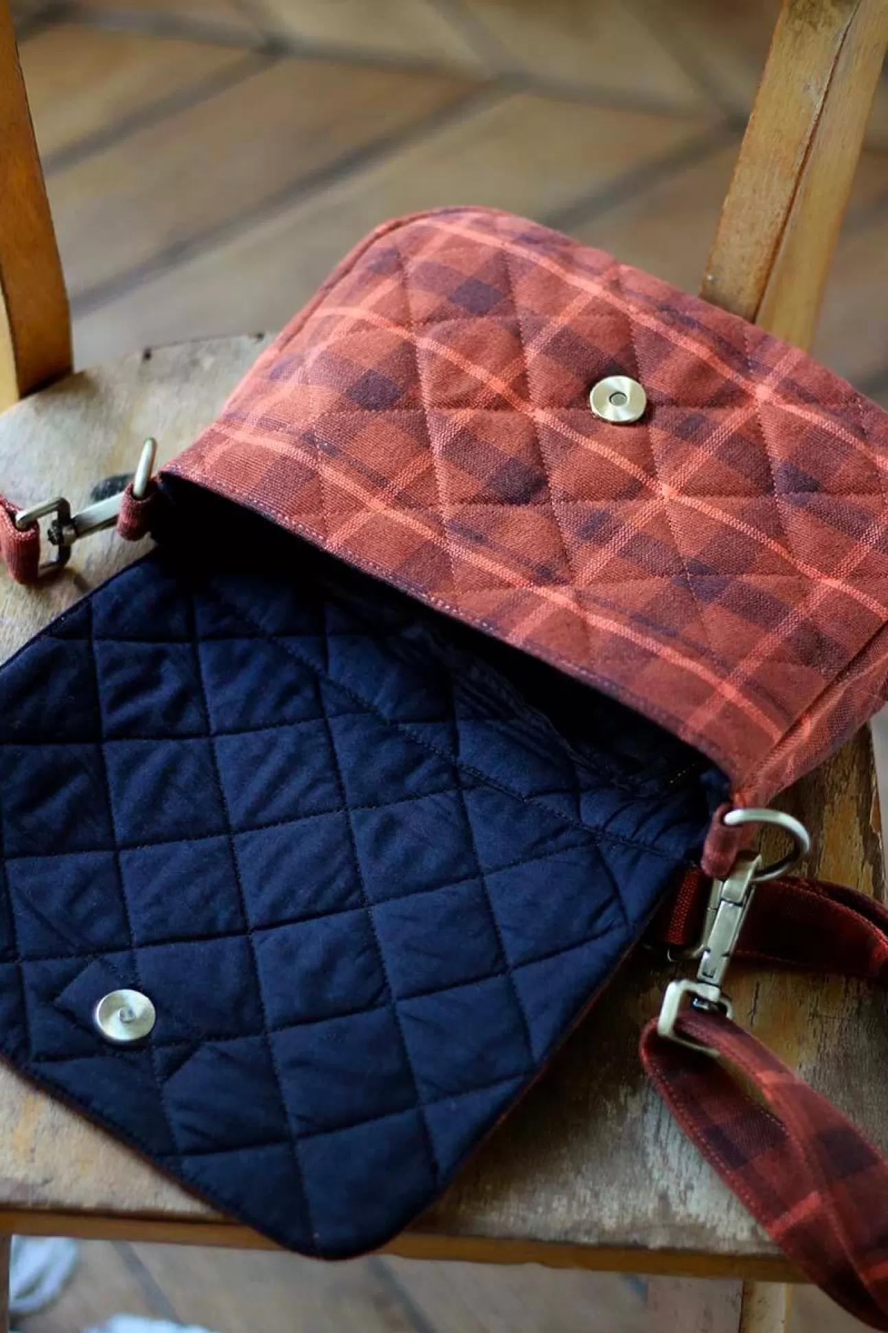 Hindbag Handbag>Quilted Handbag Margault Tartan Camel Toffee